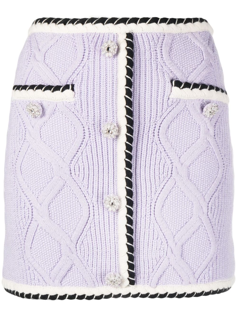 Contrasting-trim cable-knit miniskirt - Purple