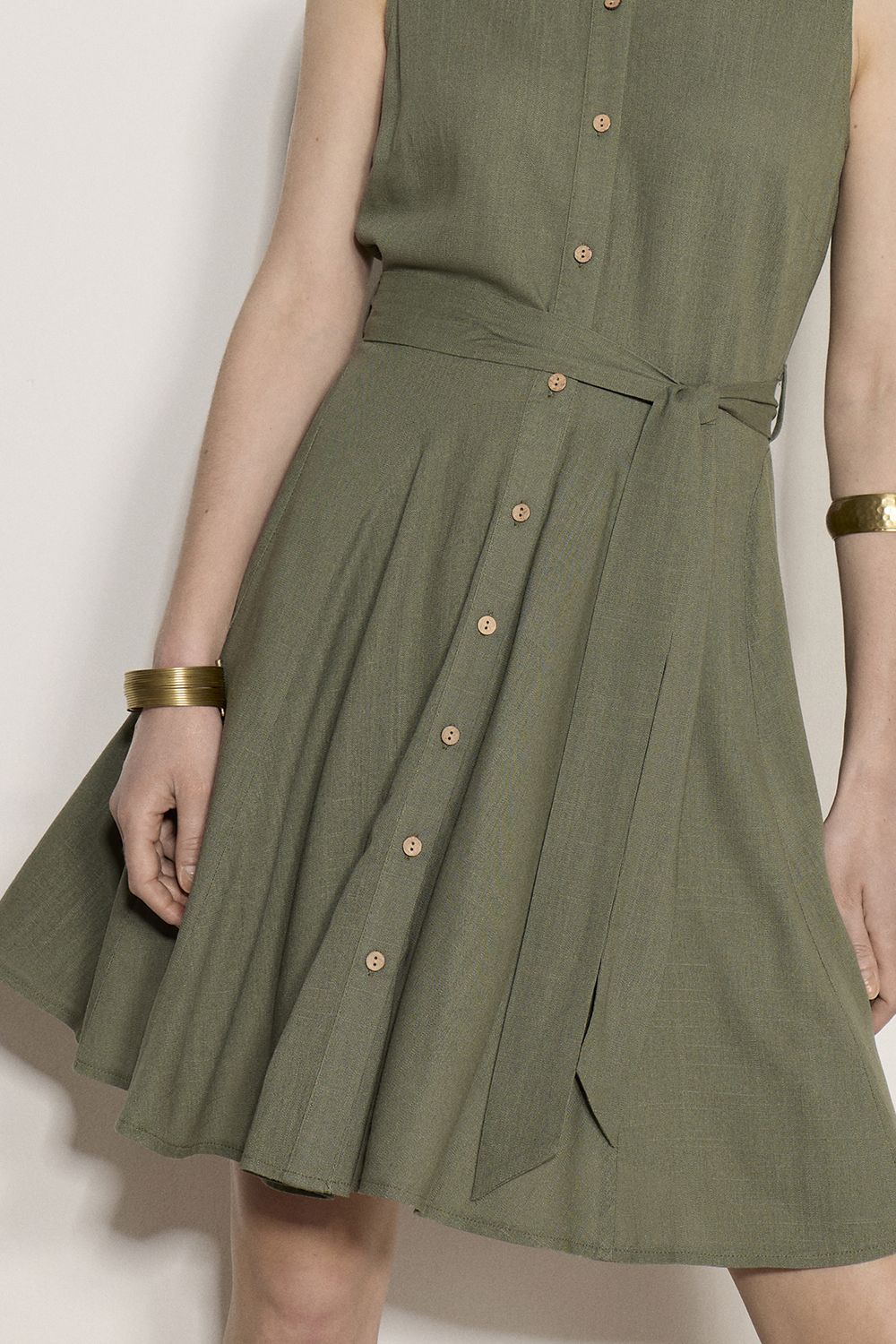 Apricot Women's Linen Blend Shirt Mini Dress in Khaki