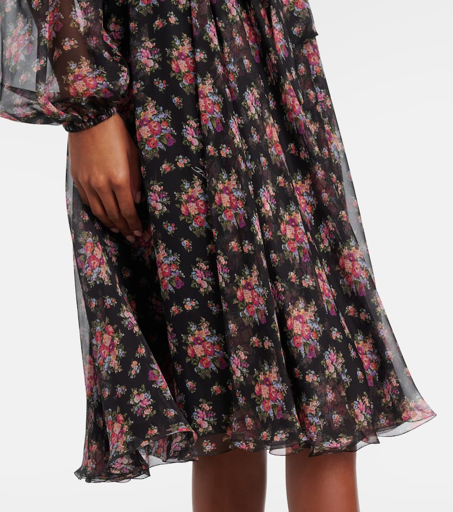 Floral shirred silk midi dress