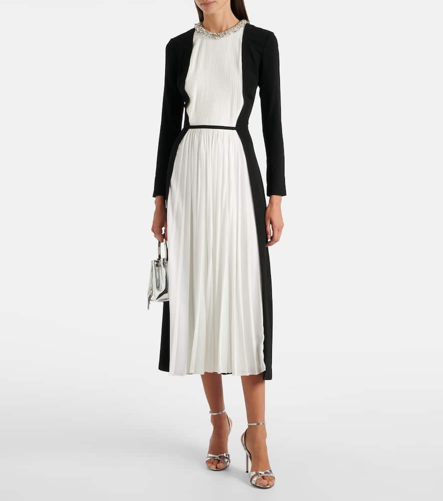 Esther embellished crêpe and plissé midi dress