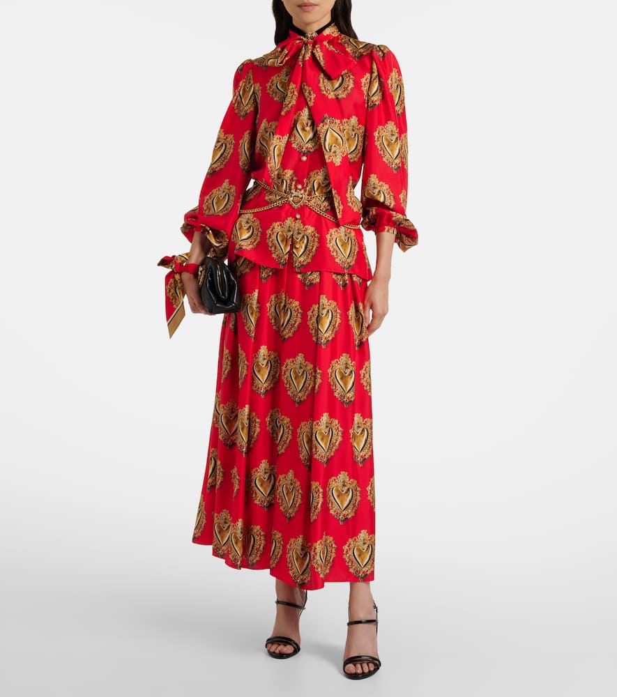 Printed silk satin maxi skirt