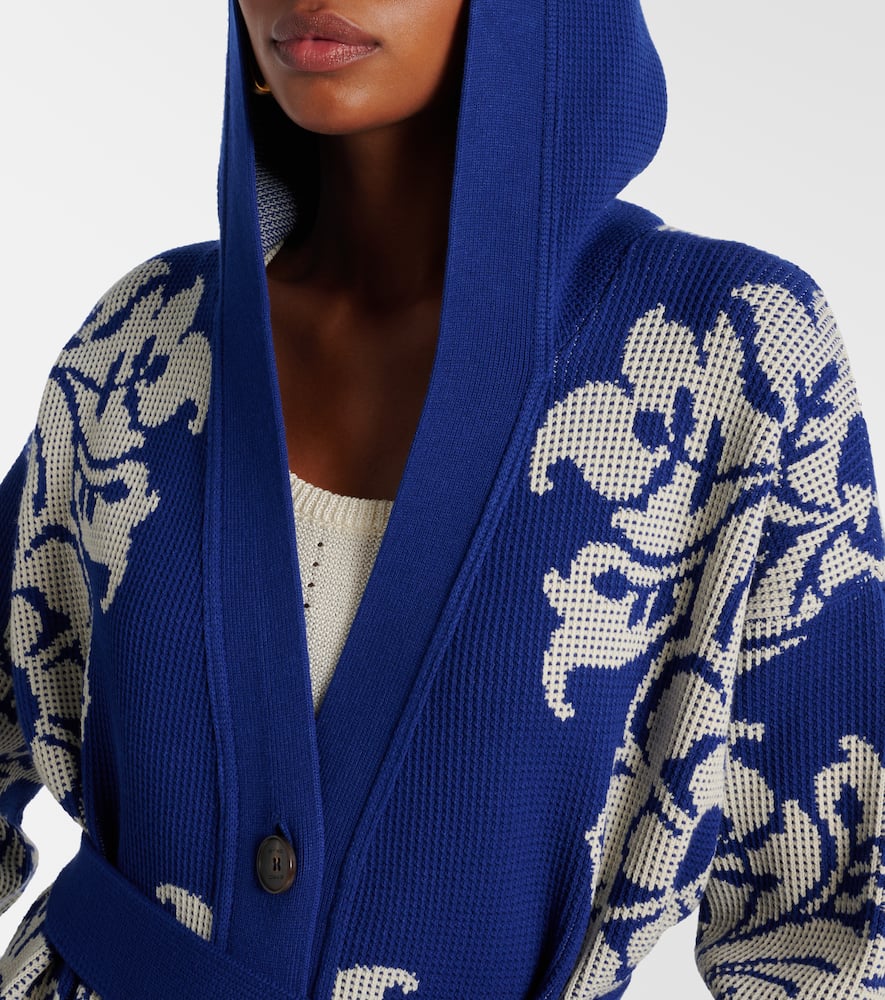Floral waffle-knit hooded cardigan
