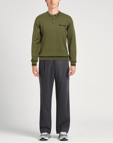 Man Sweater Military green Size L Cotton, Wool