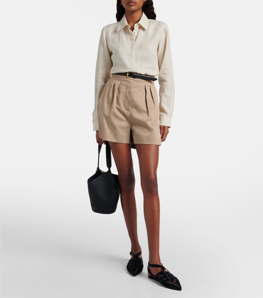 Tabacco pleated cotton-blend shorts