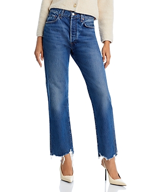 Distressed-finish straight-leg jeans - Blue