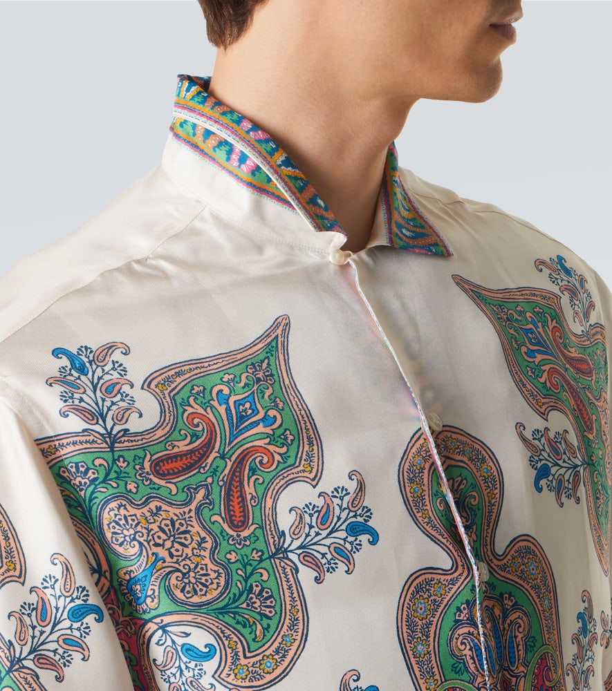 Paisley silk twill bowling shirt