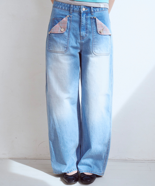 Check Pocket Denim Pants