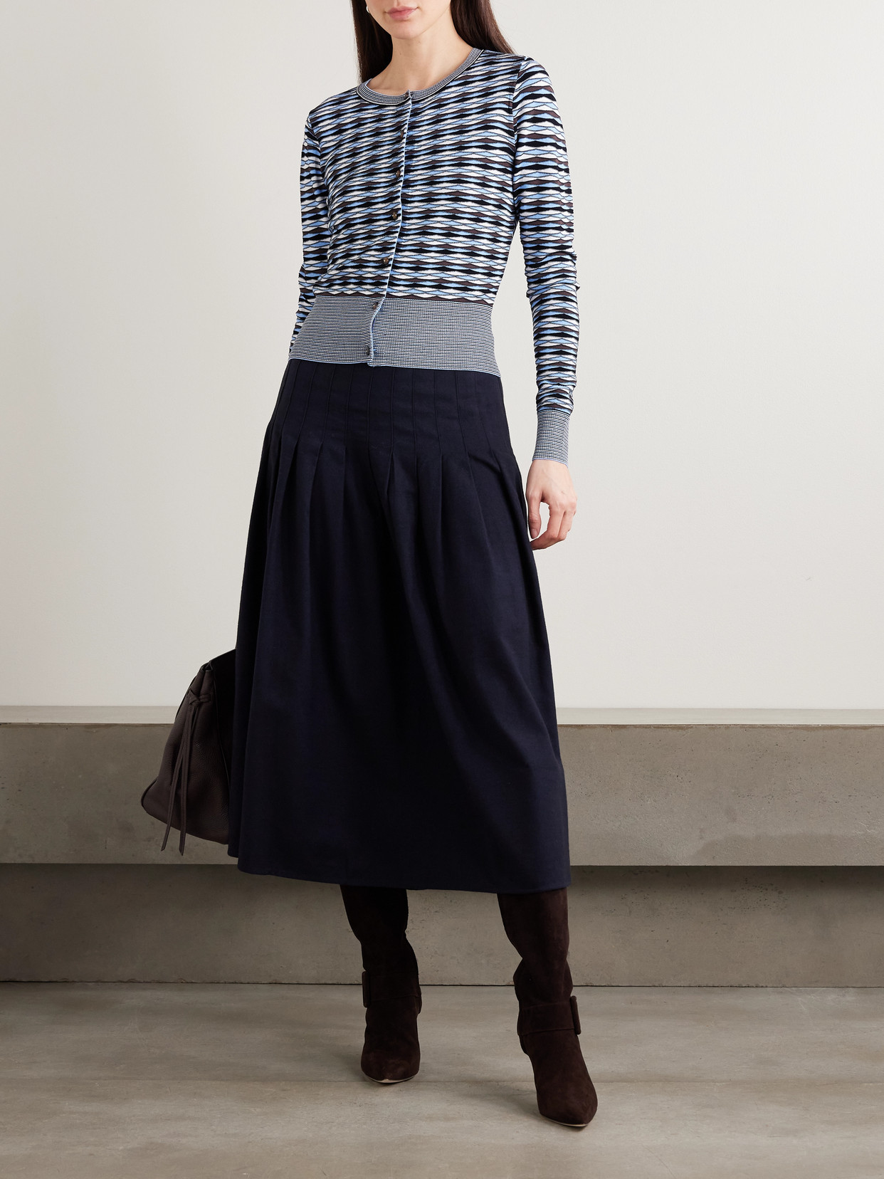 Cambria Cropped Jacquard-knit Cardigan - Blue