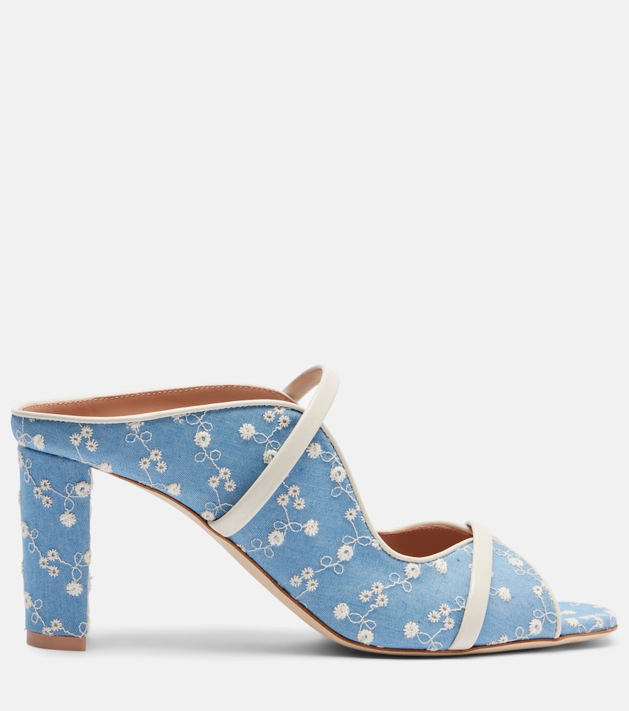 Norah 70 leather-trimmed denim mules