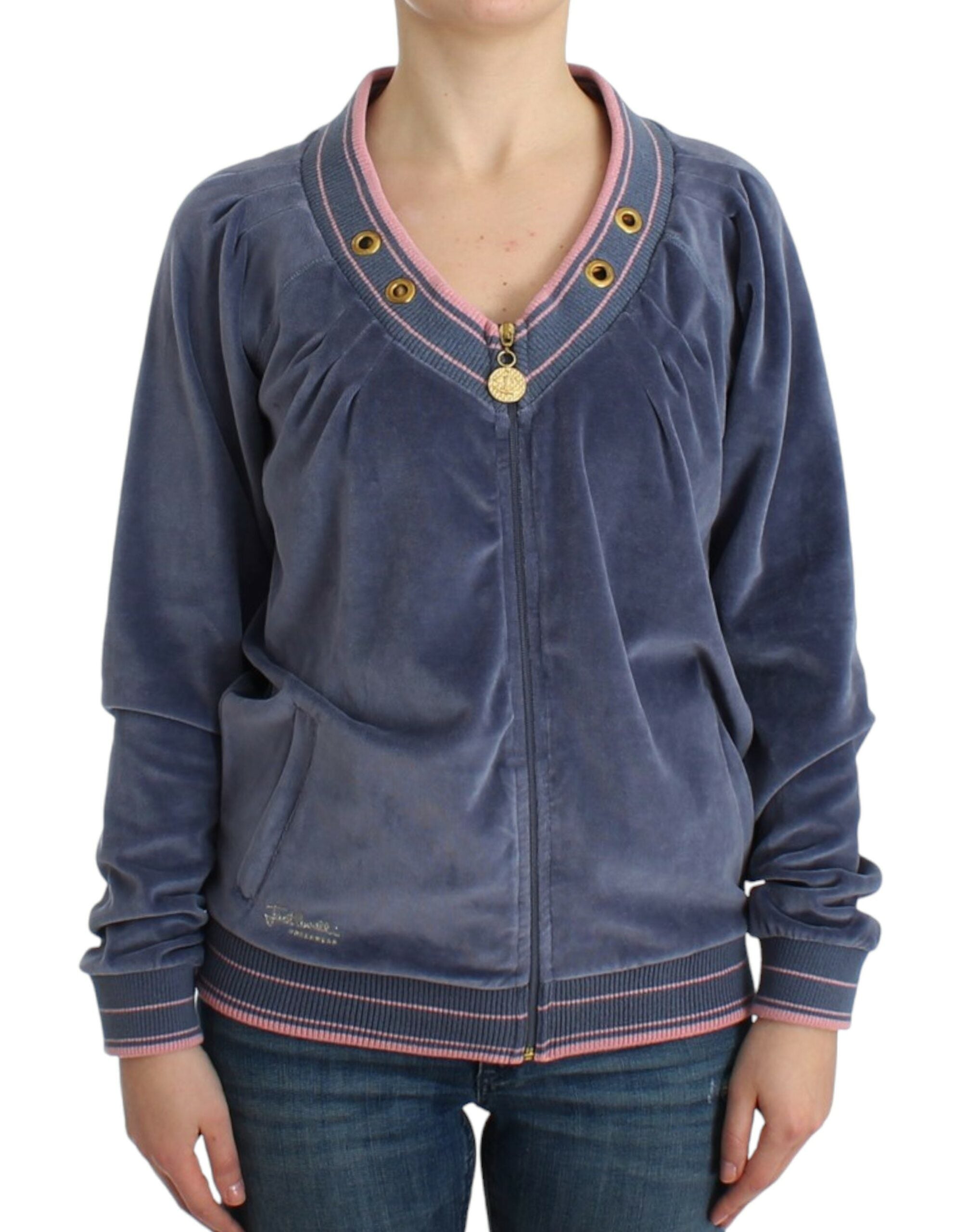 Cotton-Velvet Zip Cardigan Cardigan — Blue