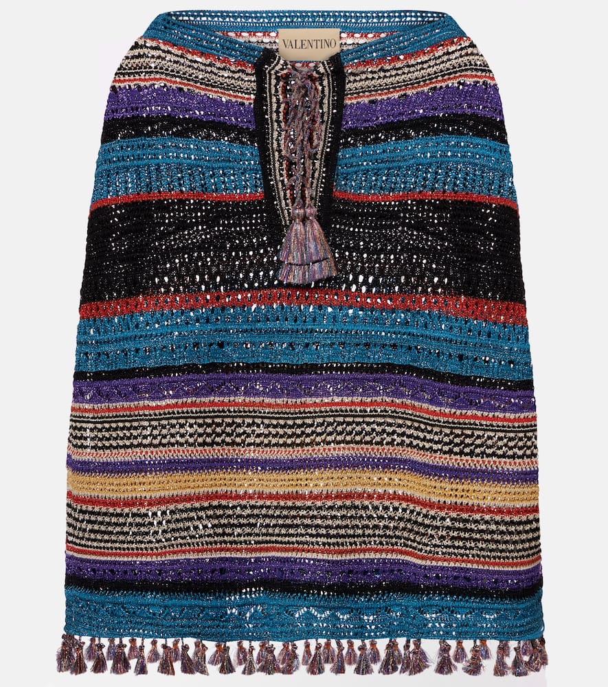 Crochet striped lamé poncho
