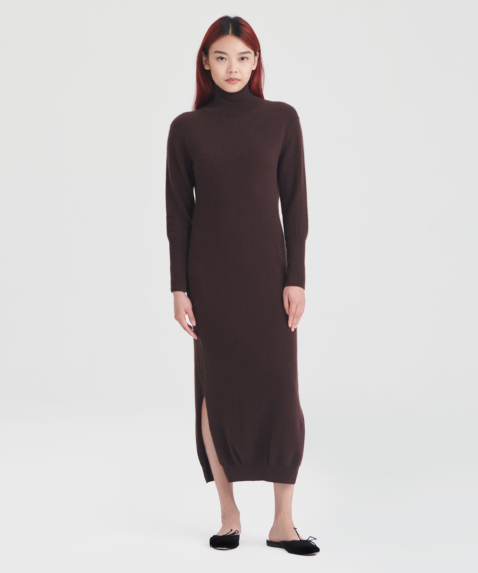 Signature Cashmere Turtleneck Dress with Slits