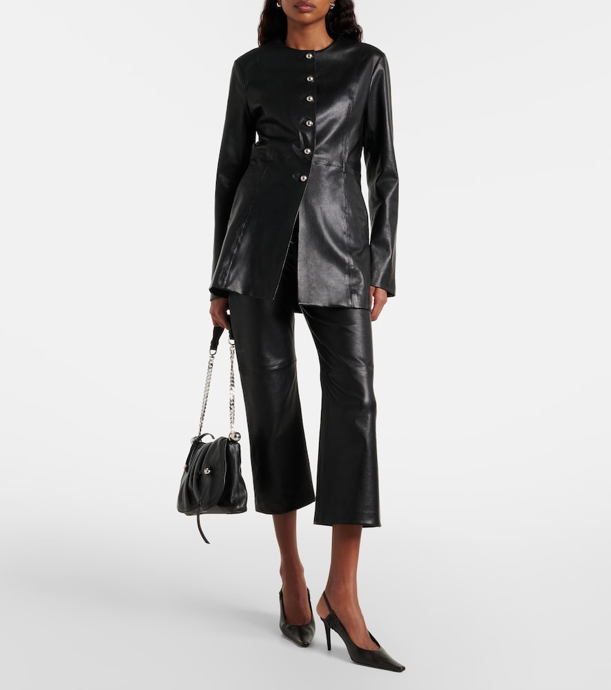 Leather cropped slim pants