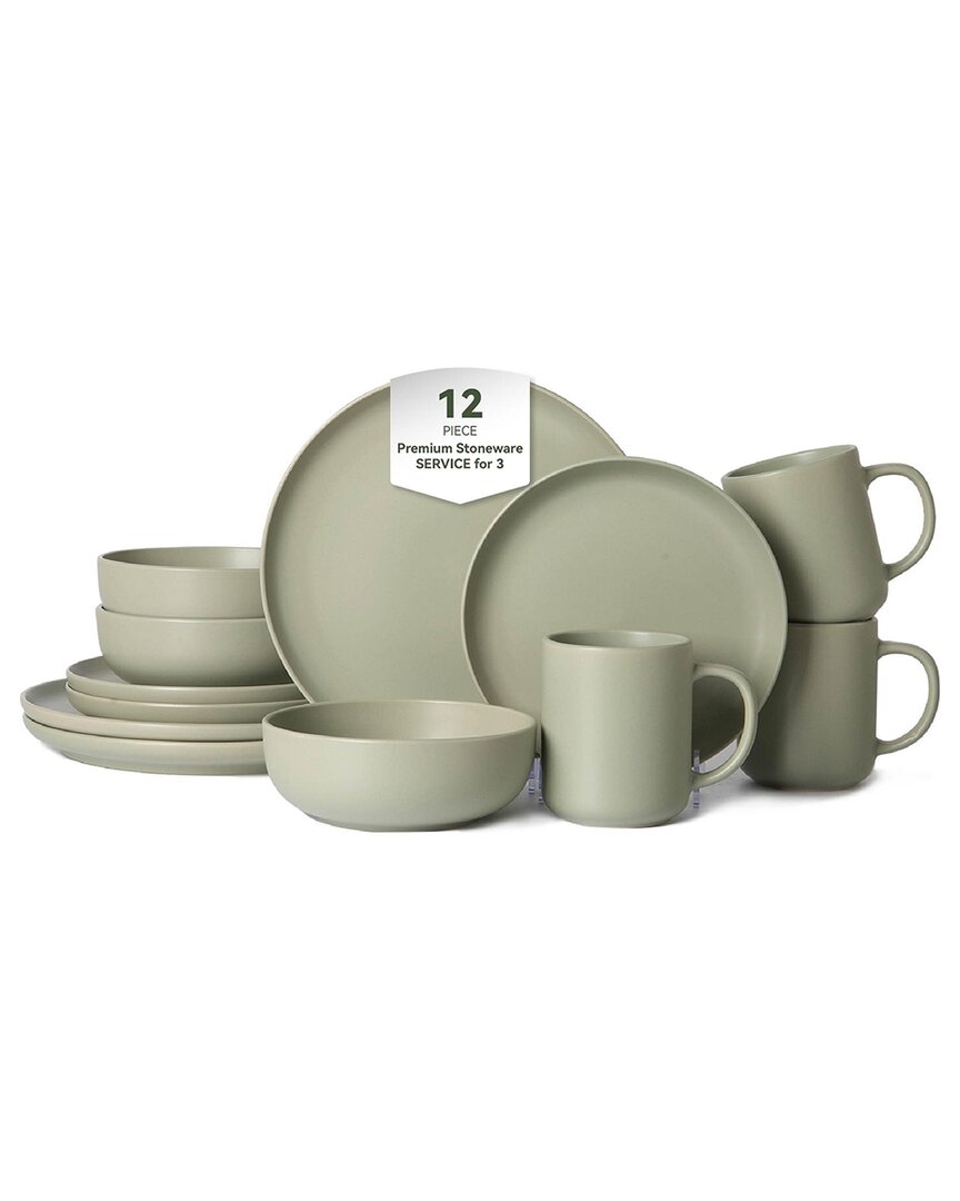 12Pc Stoneware Dinnerware Set With Mugs