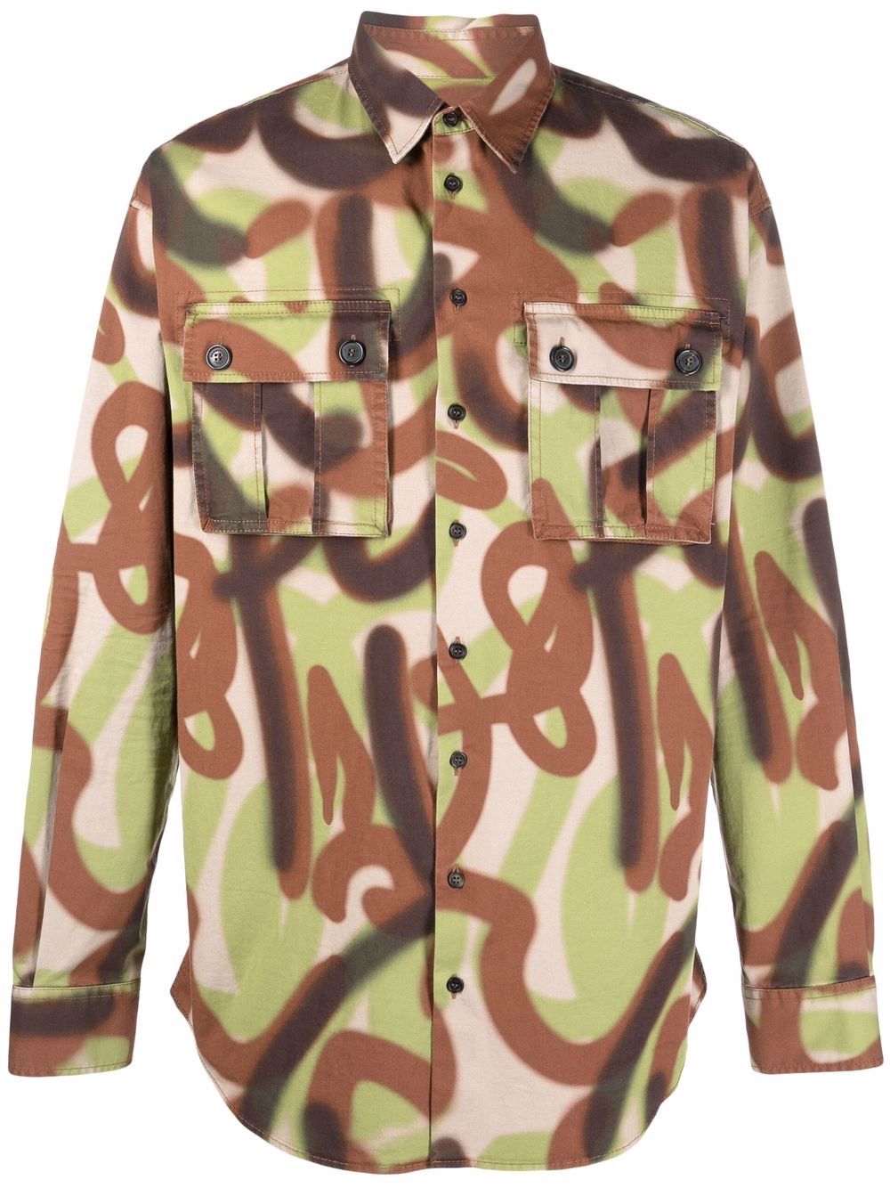 Abstract-print flap-pocket shirt - Green