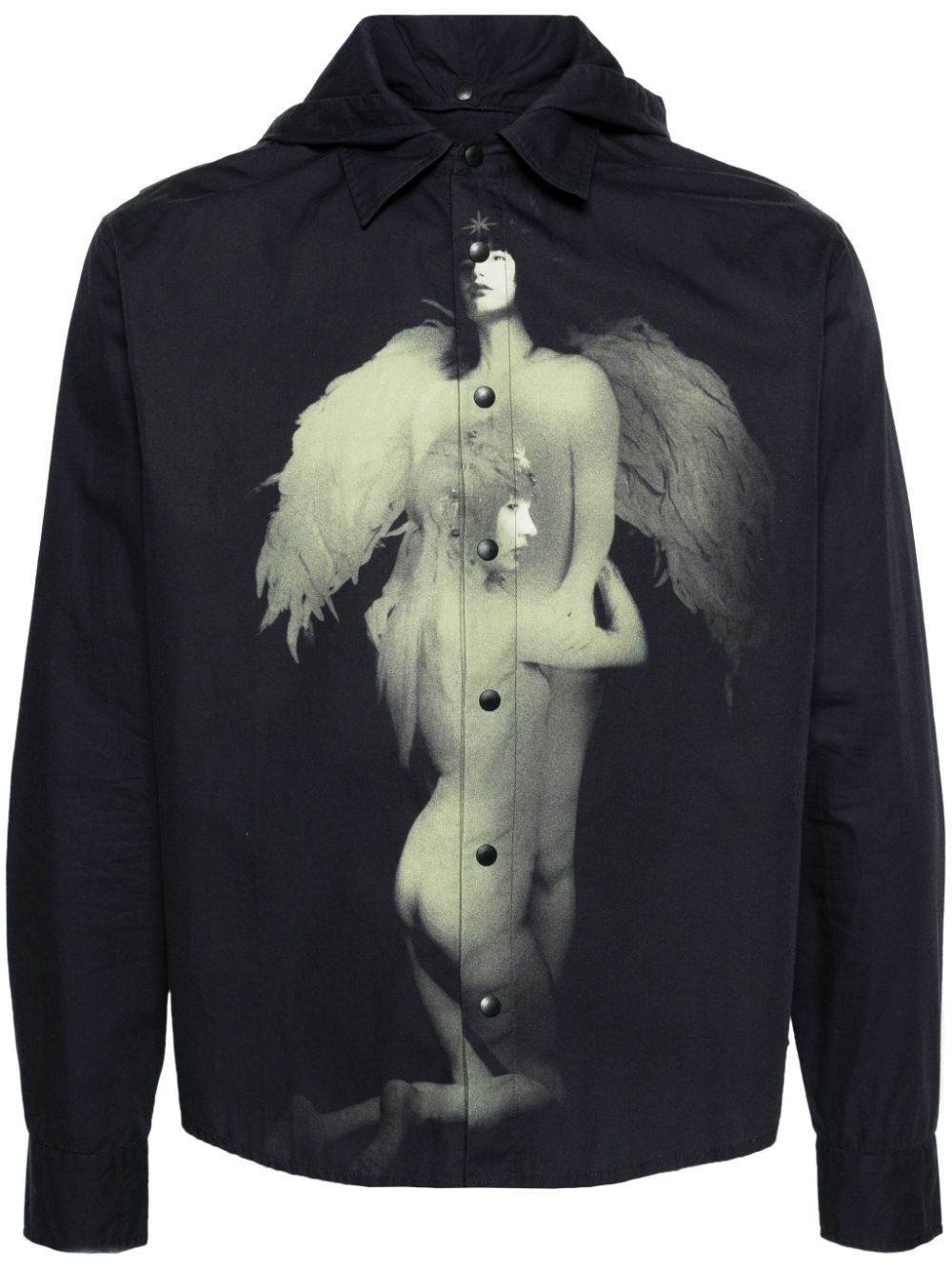 Printed hooded shirt - Black