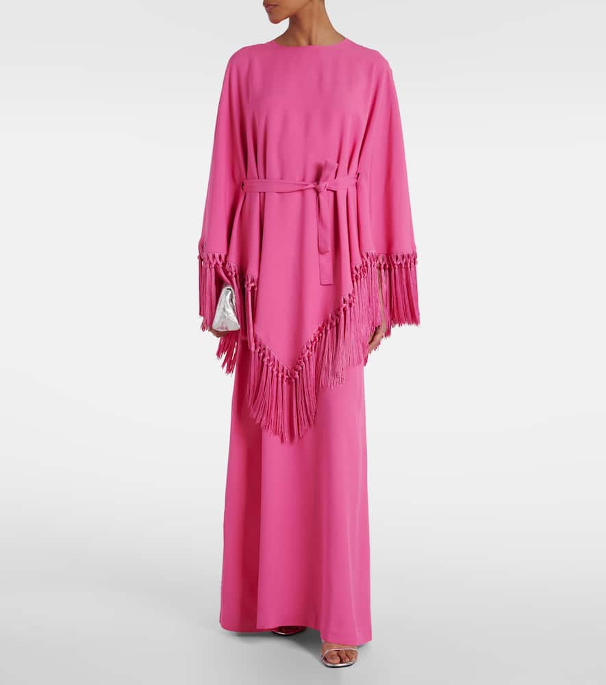 Fringed crêpe cady kaftan