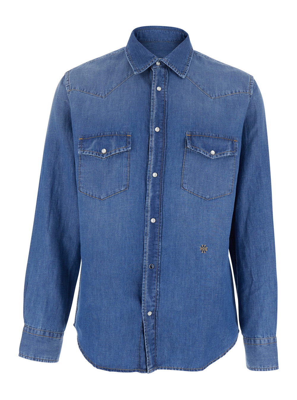 Cotton-Linen Western Shirt — Blue