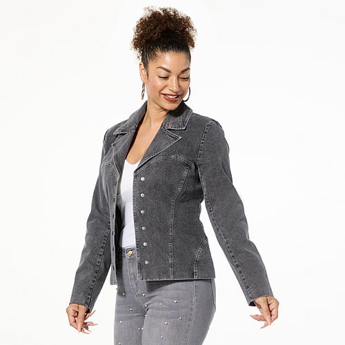 Kathy ireland® Fashion 360 Denim Corset Style Blazer - Light Gray Wash