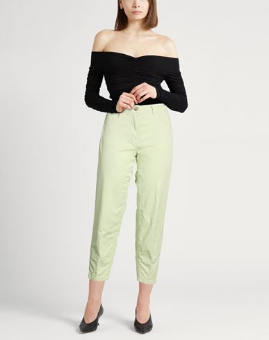 Easy Woman Pants Sage green Size 6 Cotton, Elastane