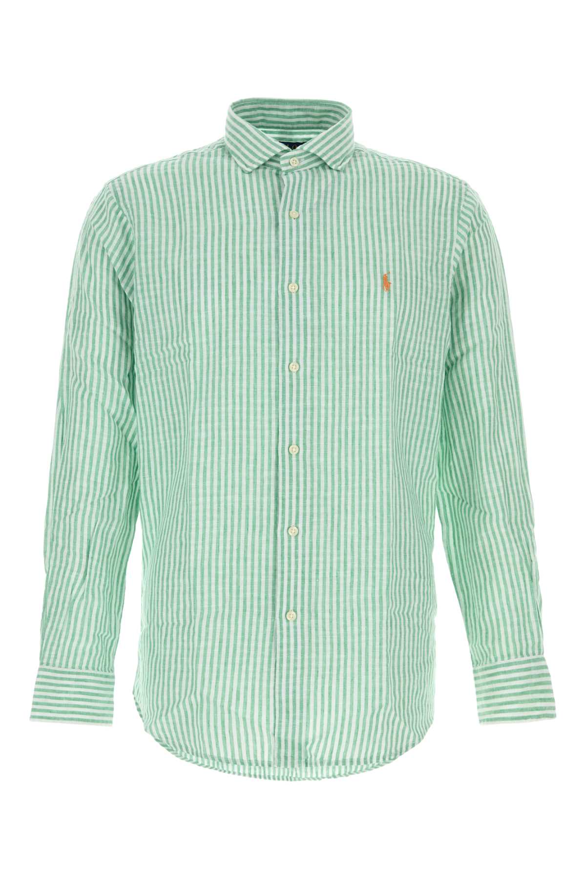 Striped Linen-Blend Shirt — Green