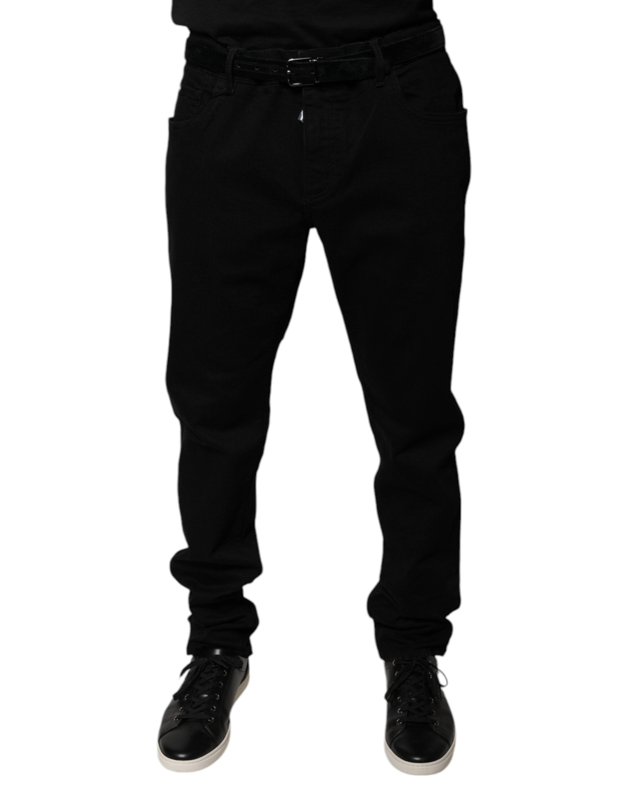 Logo Cotton Stretch Skinny Jeans — Black
