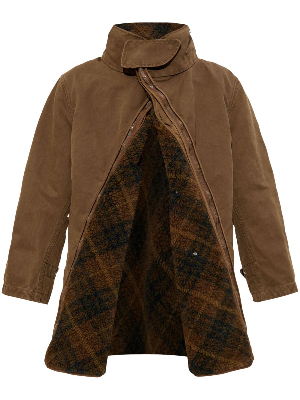 Detachable-warmer cotton parka - Brown