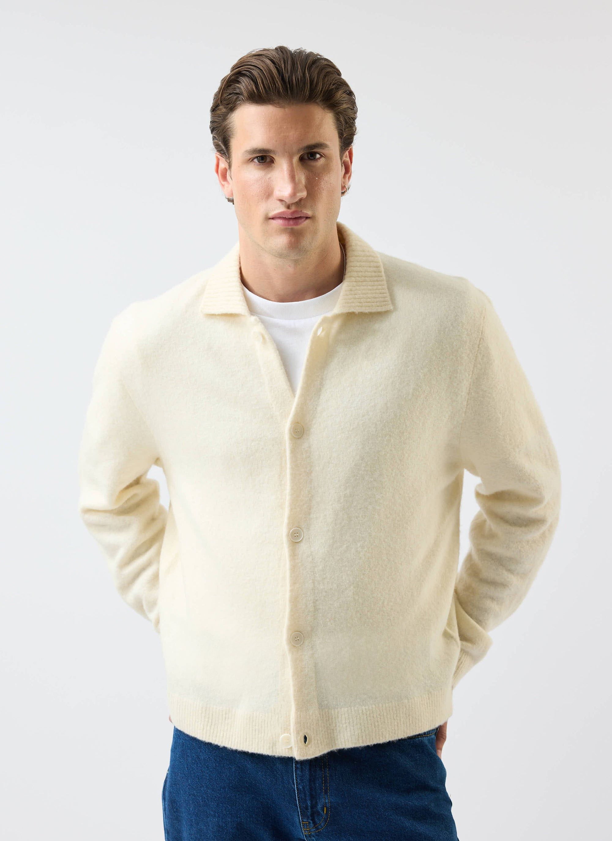 Archive Soft Knitted Collared Cardigan Cream