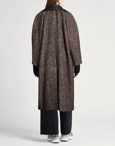 Crème Woman Coat Dark brown Size 6 Virgin Wool, Alpaca wool, Polyamide, Leather