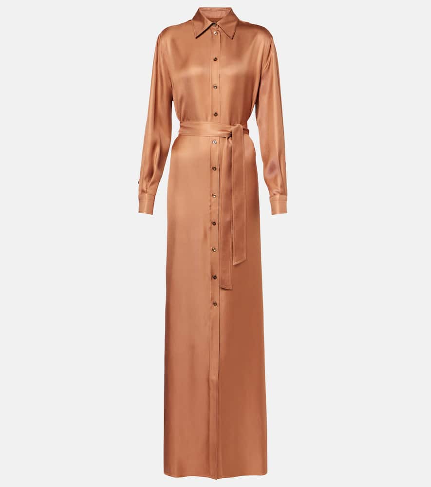 Belted silk twill shirt dress