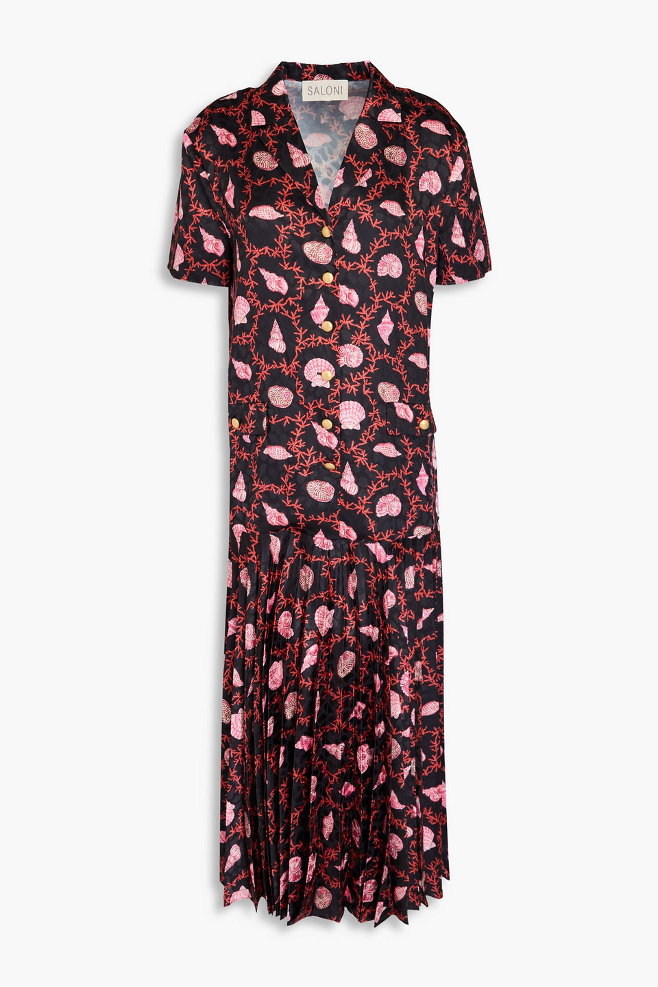 Sonia pleated printed satin-jacquard midi shirt dress