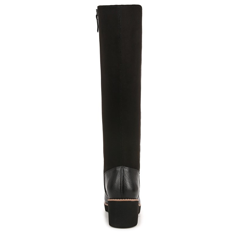 Women's Ashland Knee High Wide Calf Wedge Boots (Black Leather)