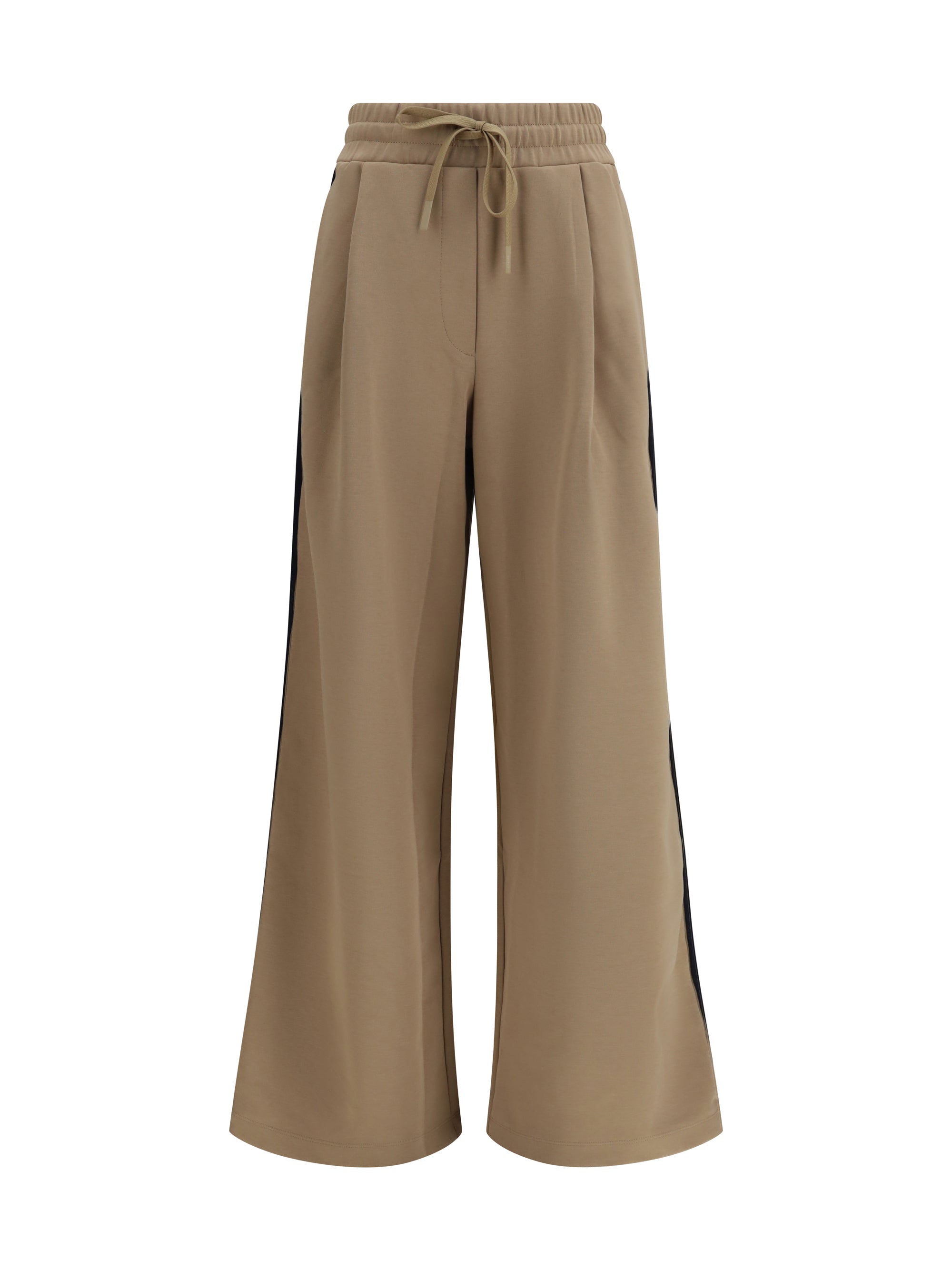Wide-leg Cotton Jersey Trousers — Beige