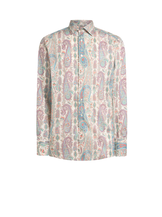 Shirt In Cotton Muslin With Paisley Foliage Motif