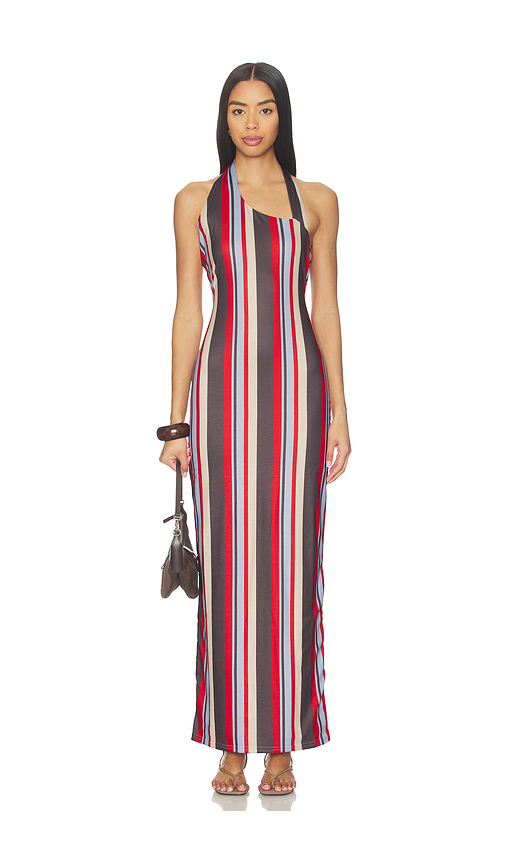 SNDYS Sherri Asymmetrical Maxi Dress in Multi Stripe. M also in L, S, XL, XS
