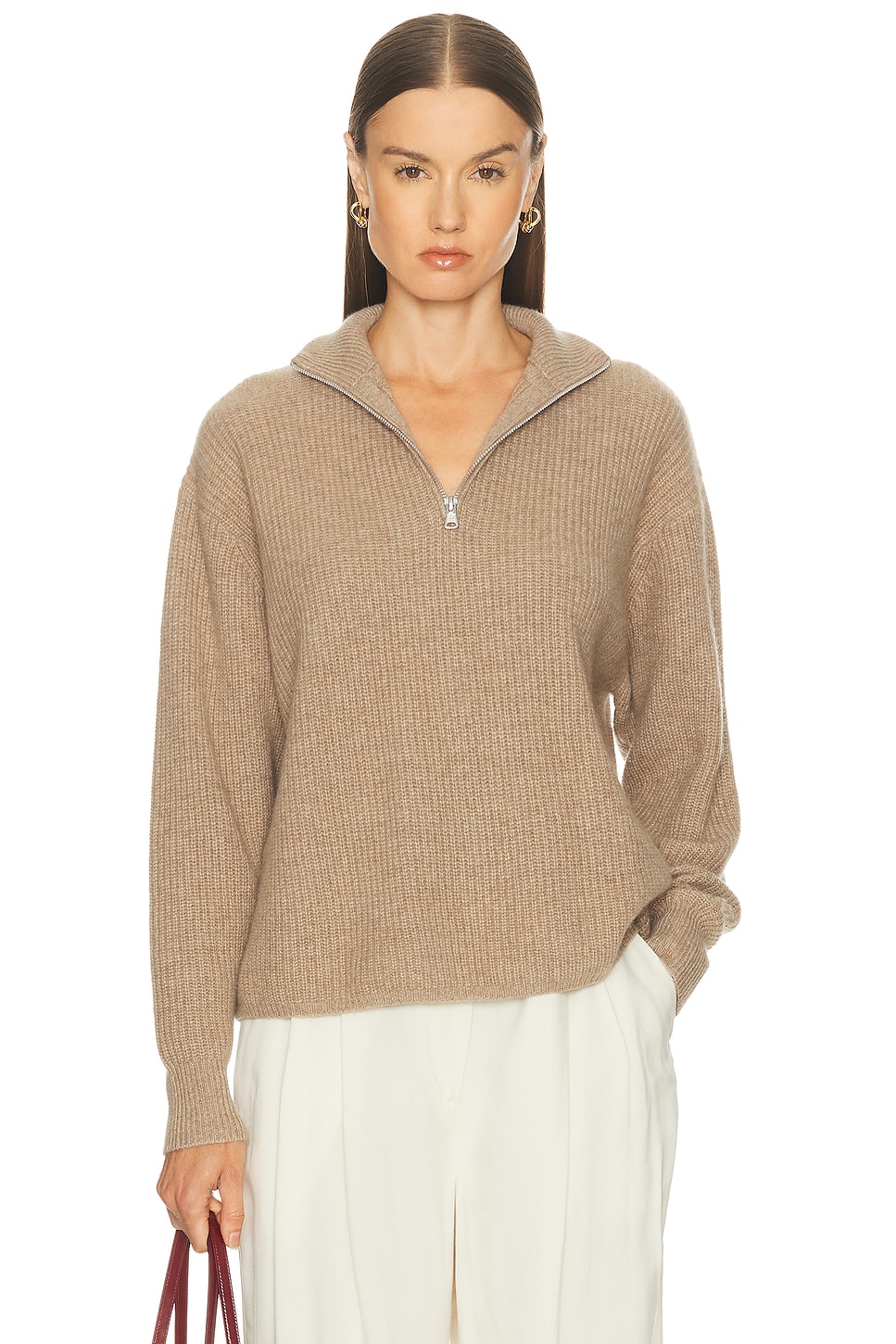 Jenni Kayne Cashmere Half Zip Sweater in Beige