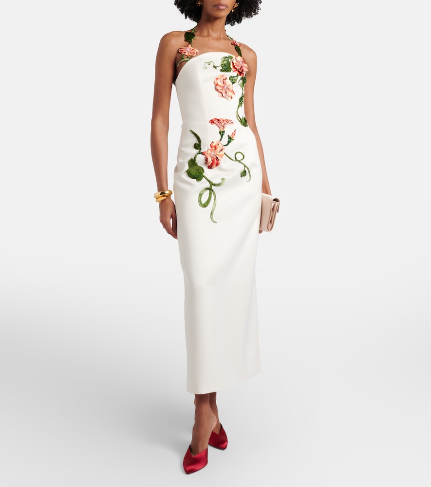 Floral-appliqué halterneck gown