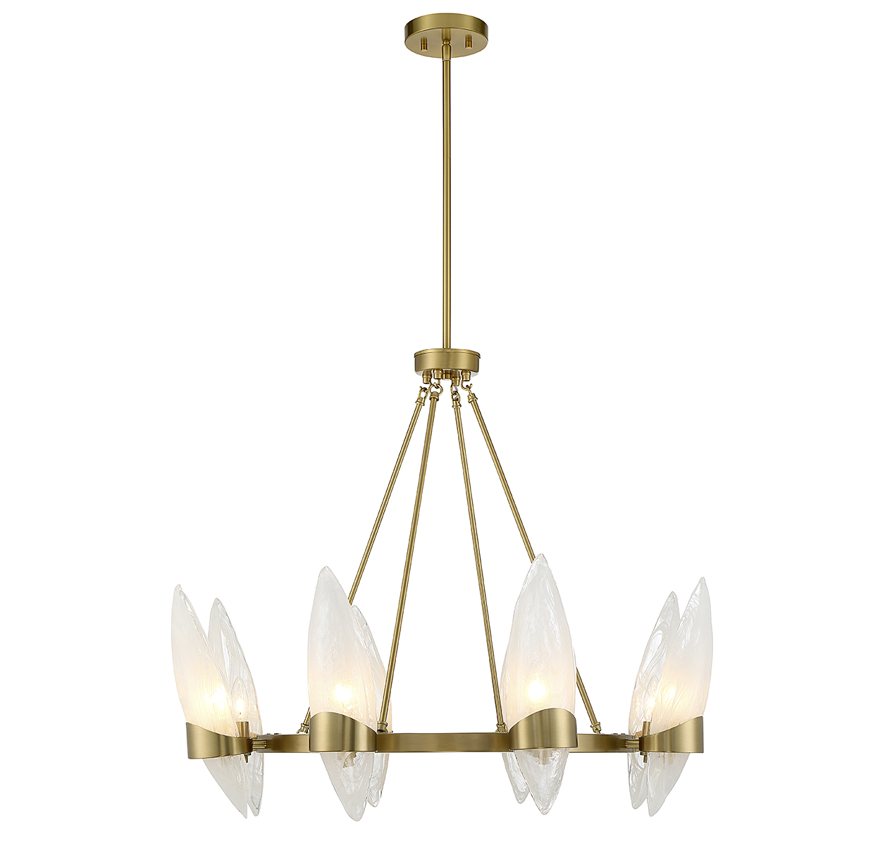 Warm Brass Eight Light Chandelier from the Nouvel Collection