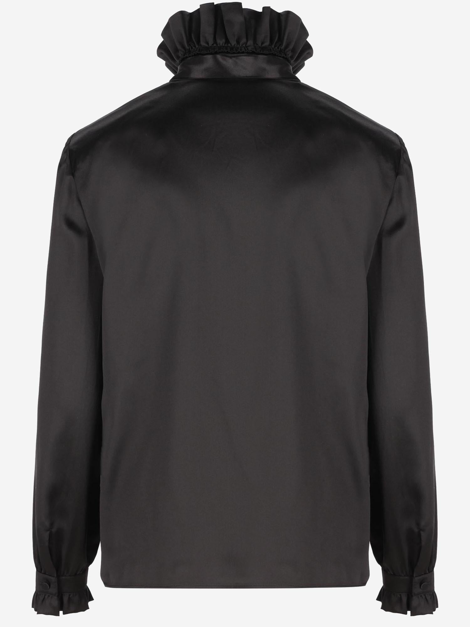 Ruffled Silk Shirt — Black