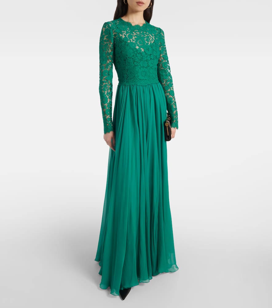 Lace and silk-blend gown
