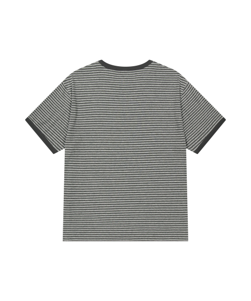 BASIC LOGO STRIPE RINGER TEE GREY