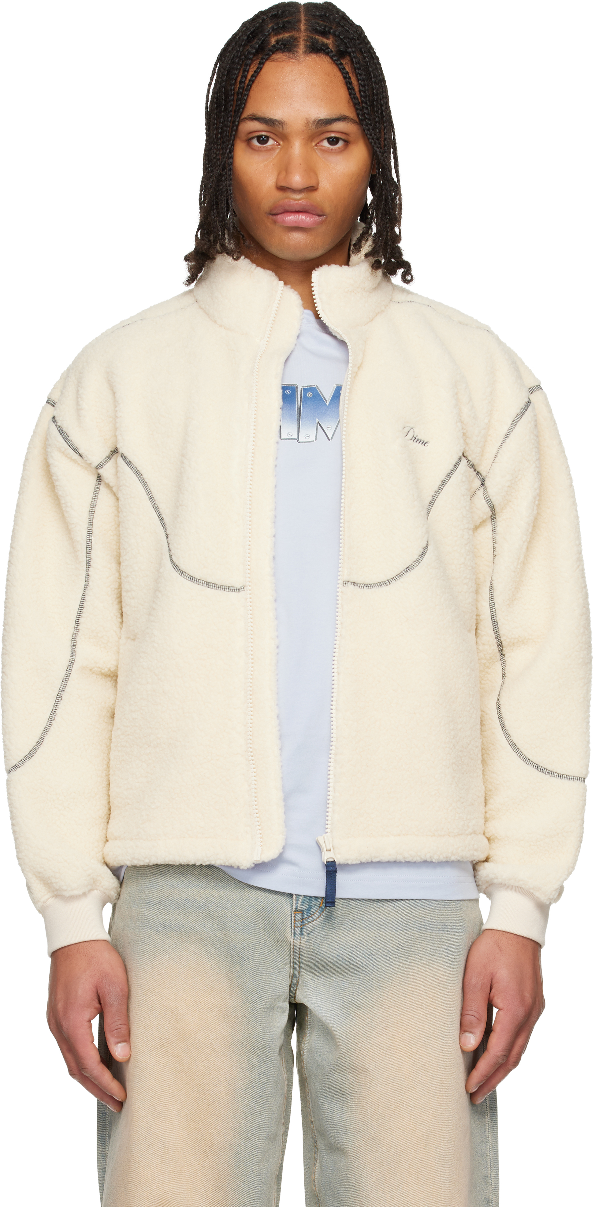 Off-White Polar Fleece Sherpa Zip Jacket
