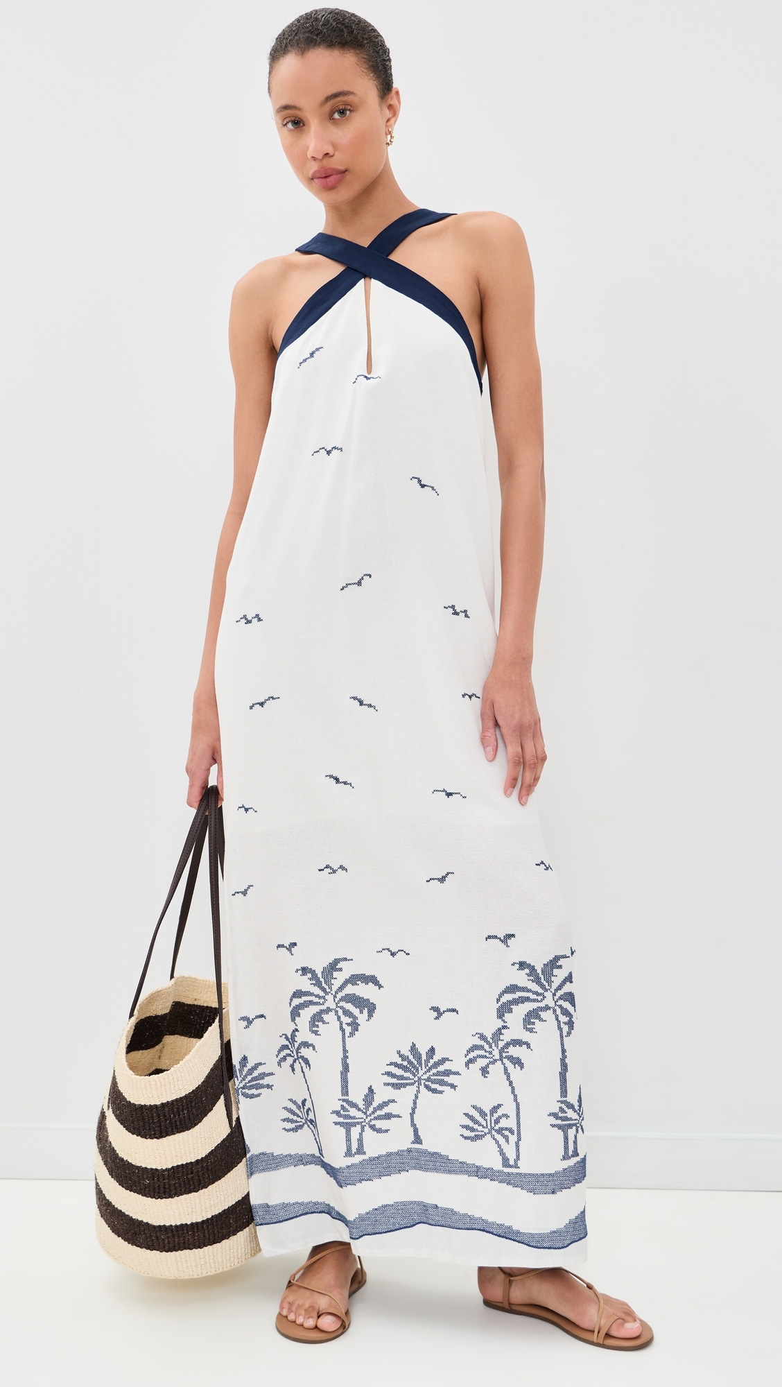 Nautical Embroidered Maxi Dress Off-White Nautical
