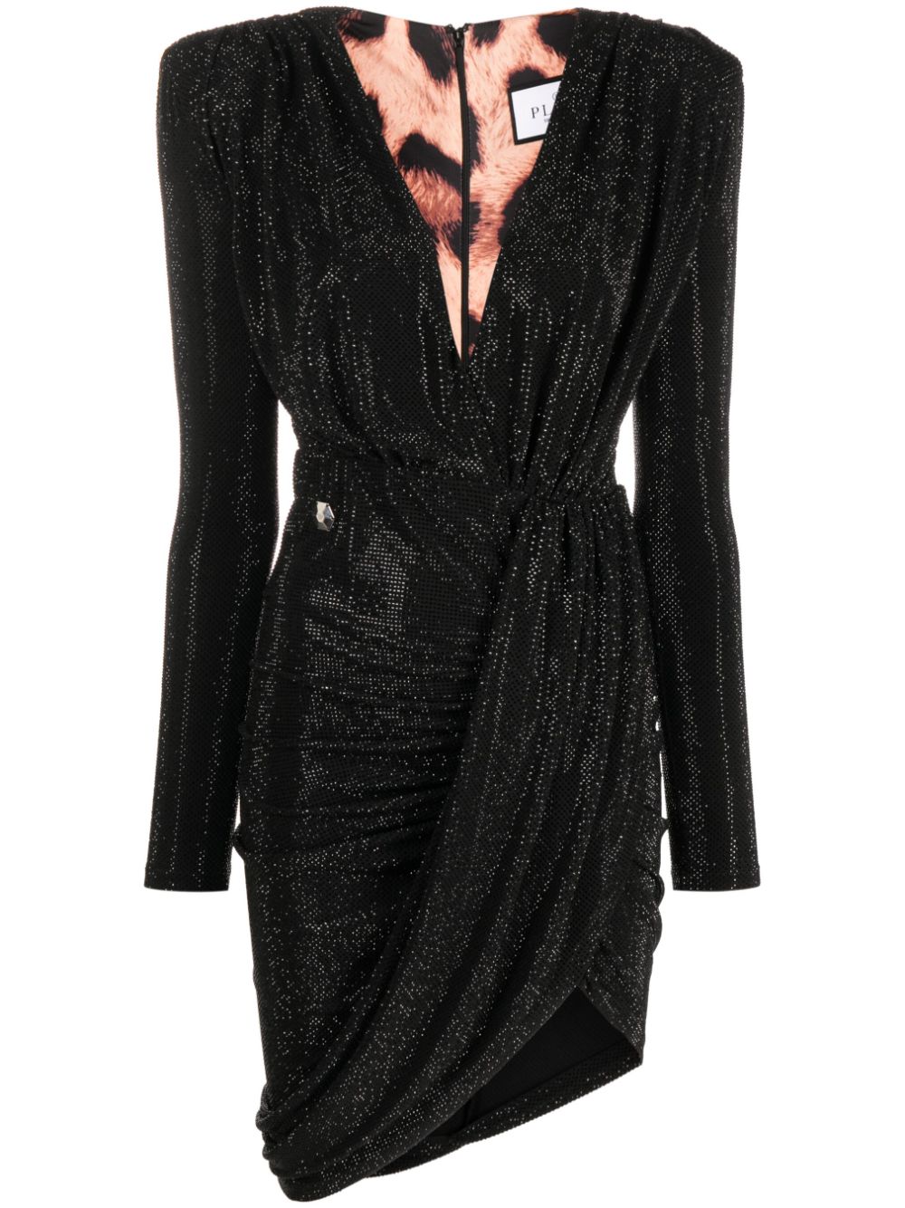 Crystal-embellished V-neck minidress - Black