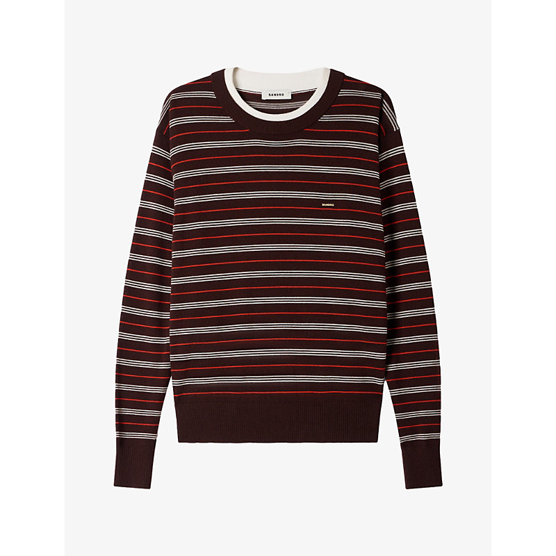 Womens Striped Round-Neck Wool Jumper