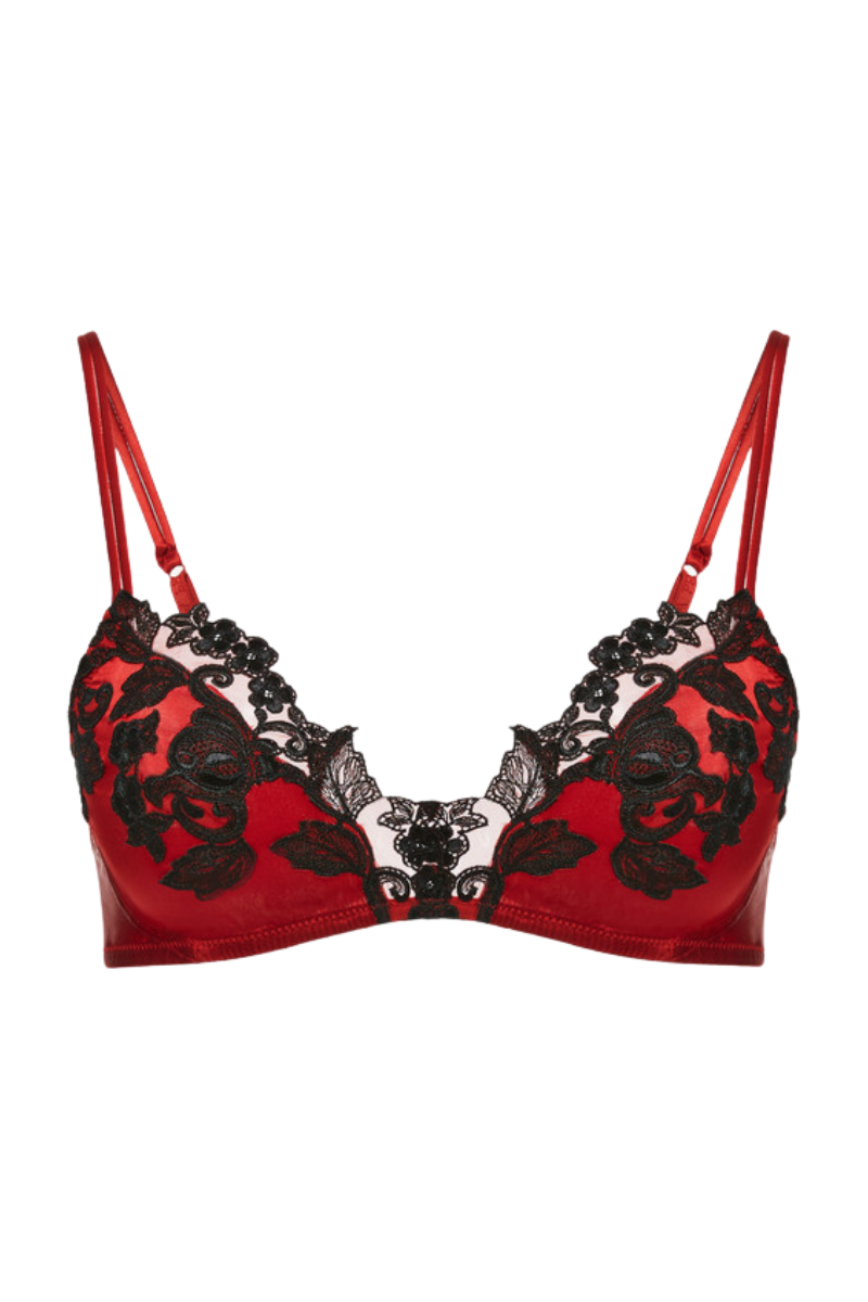 Silk Triangle Bra with Black Frastaglio Lace Bra — Red