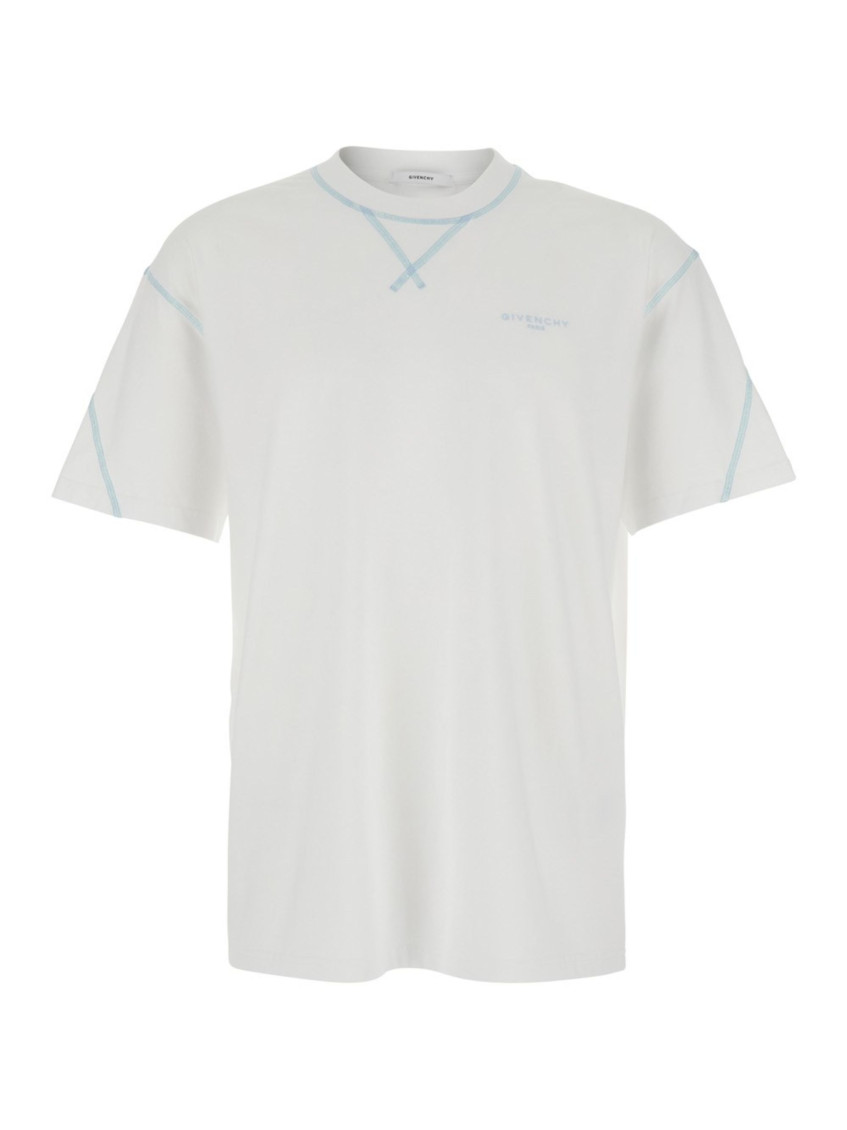 White T-Shirt With Logo On Front Cotton For Men Tshirts And Polo Shirts - Men