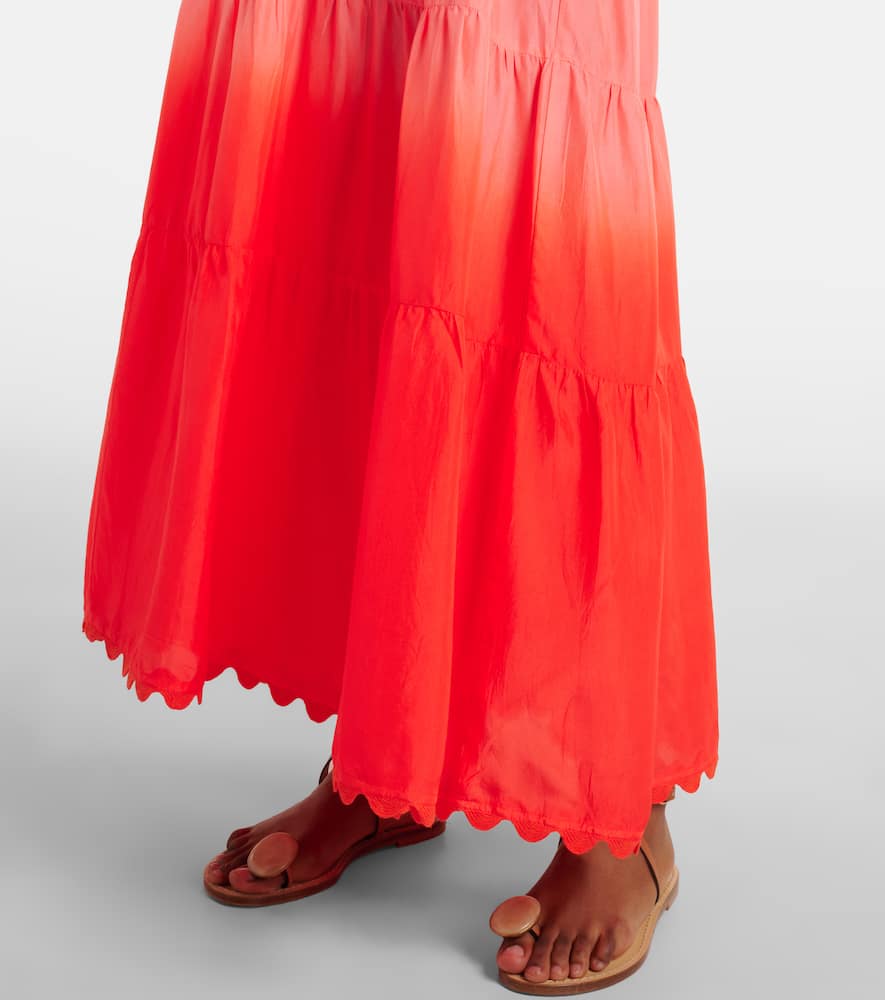 Scalloped tiered silk maxi dress
