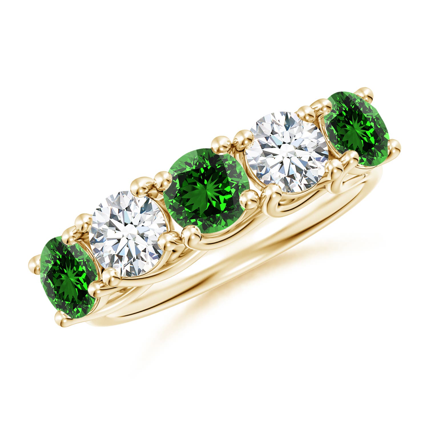 Angara 1.35 Carats Lab-Grown Half Eternity Five Stone Emerald and Lab Diamond Wedding Ring in 18K Yellow Gold
