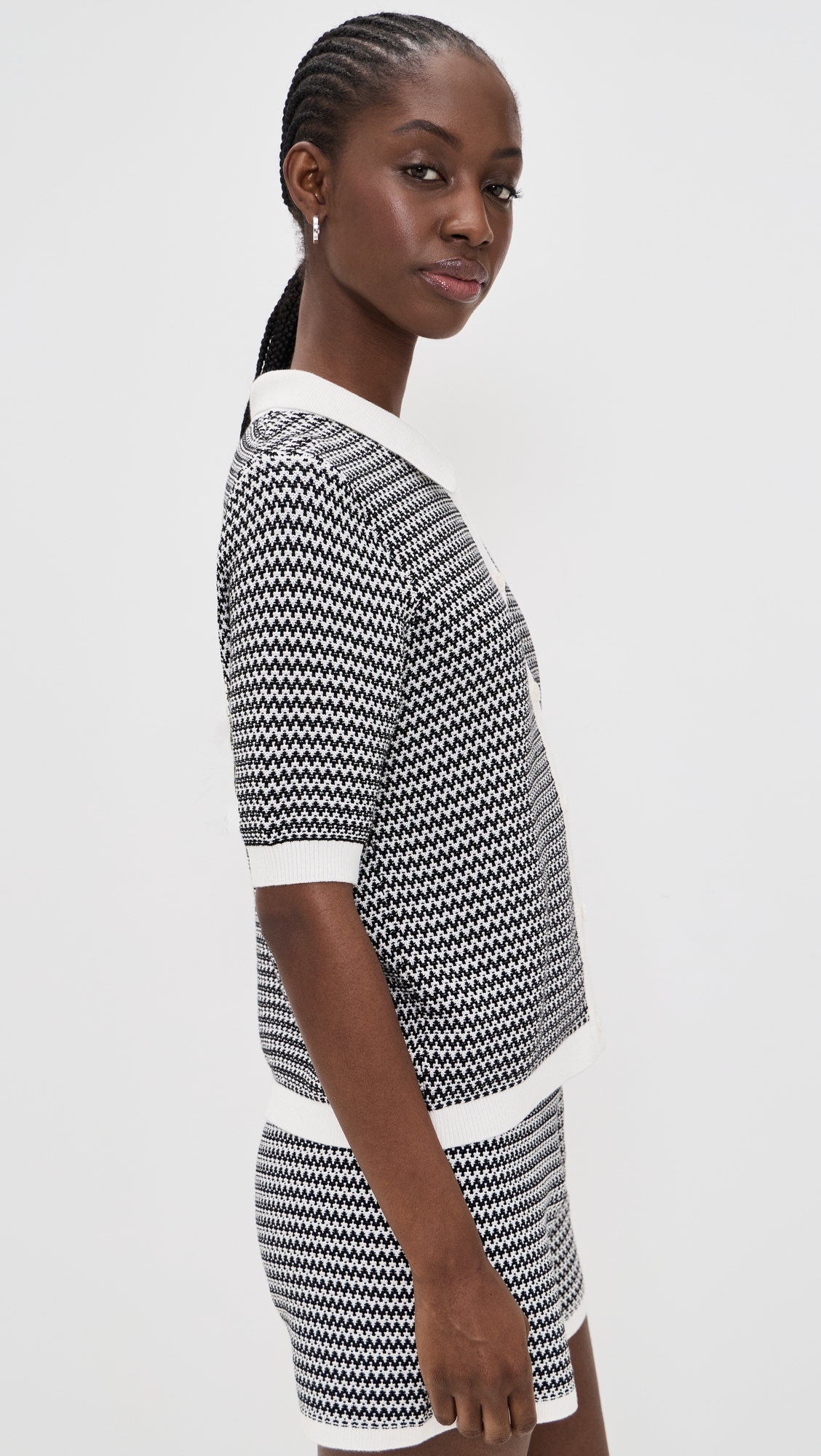 Gaelle Polo Knit Top Snow White/Black